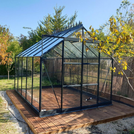 Vetri di ricambio per serra da giardino da 7,42 m² in alluminio antracite e vetro temperato da 4 mm - Green Protect