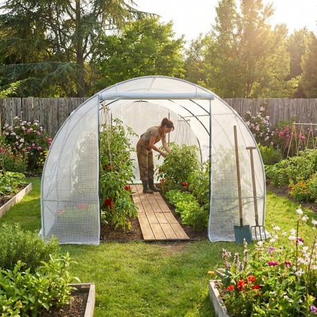 Serra a tunnel per orto BIANCA 3x4,5m con copertura in PE rinforzato - Green Protect