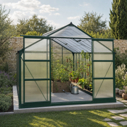 Serre de jardin 16,9m² verte en polycarbonate 4mm + embase Green Protect