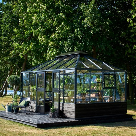 Serra da giardino su muretto 13m² antracite in vetro temperato Grand Oase - Juliana